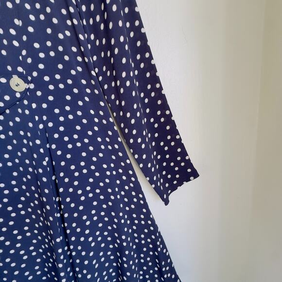 Vintage Betsey Johnson Mini Dress. Navy White Polka Dot Long Sleeve A Line Sz M - Picture 6 of 10